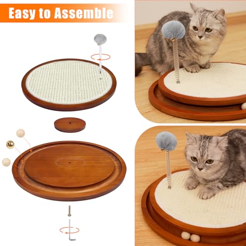 LMUGOOS Cat Scratcher, Cat Cratch Sisal Pad with Wooden Roller Ball Toy, Cat Scratchers Interactive Toys for Indoor Cats, Satisfies Kitten’s Scratching, Chasing and Hunting
