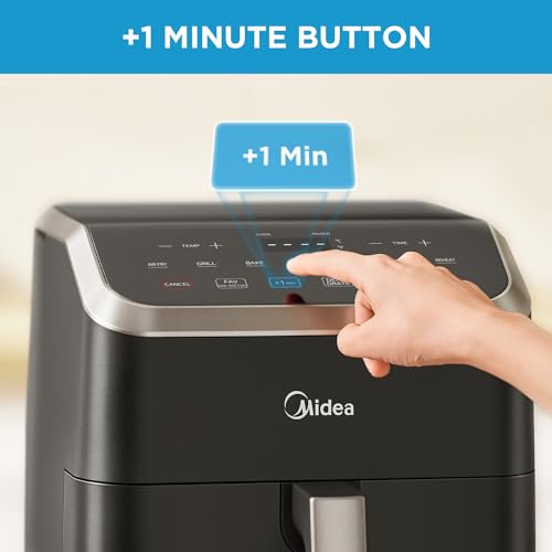 Midea Air Fryer 5.5QT, Heatexpress Rapid Air Technology, 9 Preset Menus, Quick and Easy Meals, 1 Minute Button and Favorite Function, 90% less oil, Easy to Clean, Varied Recipes