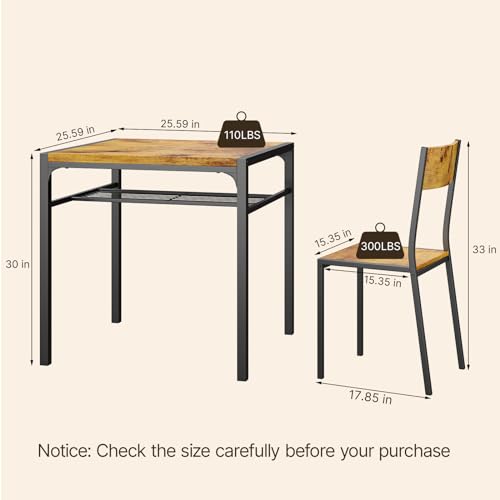 Gizoon Dining Table Set for 2, 3 Piece Kitchen Table with 2 Chairs for Small Space, Apartment, Kitchen, Dining Room, Space-Saving