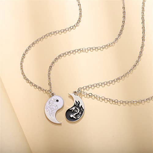 Couple Necklace Sun Moon Yin Yang Necklace for Couples Black White Tai Chi Best Friends BFF Necklace for Women Men Jewelry Gift 2Pcs