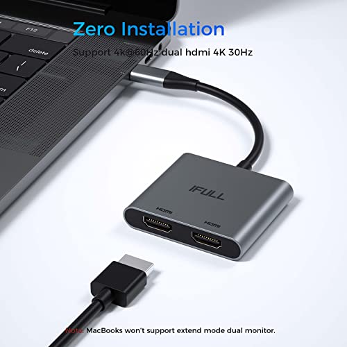 USB C to Dual HDMI Adapter, Dual Monitors Adapter USB C Adapter USB C Hub with 2 HDMI Docking Station 4K @60hz for Laptop HP Dell Surface Lenovo Thinkpad Chromebook…