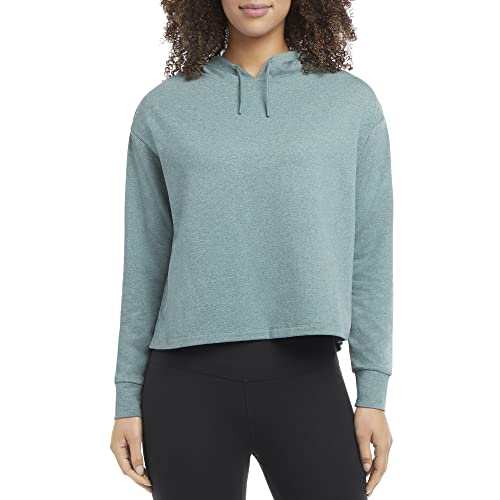 Danskin Women's Sustainable Soft Cropped Hoodie, Granite Green Space Dye, Small