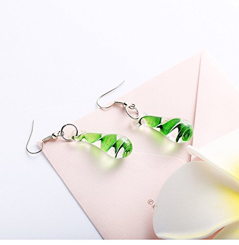 Glass Water Drop Shape Glaze Spiral Dangle Earrings Lampwork Handmade Glass Bead Geometric Earrings for Women Jewelry-Green