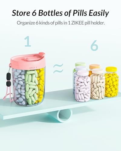 ZIKEE Large Pill Bottle Organizer with Anti-Mixing & Wide Openings Design, Pill Dispenser Holds Monthly Vitamins, Travel-Friendly Supplement Organizer Easy to Fill & Retrieve with a Handle, 20 Labels