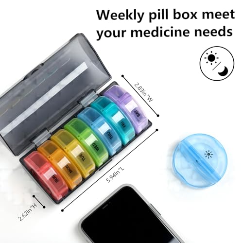 Sukuos Weekly Pill Organizer 7 Day 2 Times a Day, Large Daily Pill Box Easy to Open, AM PM Pill Case for Medicine/Vitamin/Fish Oil/Supplements