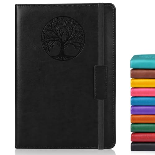 Lined Journal Notebook for Women Men,256 Pages A4 Large Hardcover Leather Journals for Writing,Travel,Business,Work,School,College Ruled Notebooks for Note Taking,Diary Notepad 8.6"×11" (Black)