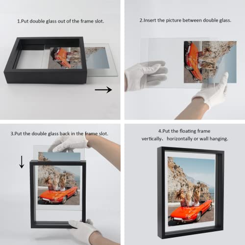 N/A+ Trwcrt 2 Pack 8x10 Floating Picture Frame, Double Glass Picture Frames Display up to 10 x 12 photos for Desktop or Wall Hanging, Black