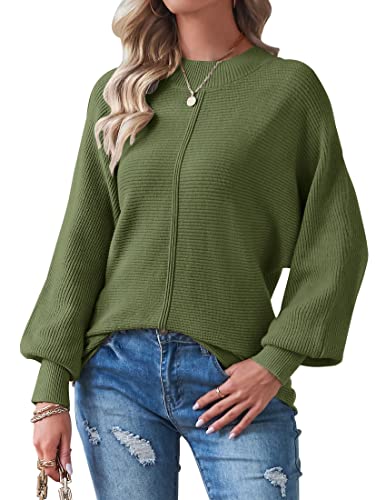 TECREW Women's Batwing Long Sleeve Crew Neck Pullover Sweater Soft Ribbed Knit Sweater Top, Navy, X-Large