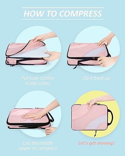 BAGSMART Compression Packing Cubes for Travel, 6 Set Travel Packing Cubes for Suitcases, Compression Suitcase Organizers Bag Set & Travel Cubes for Luggage, Lightweight Packing Organizers Baby Pink