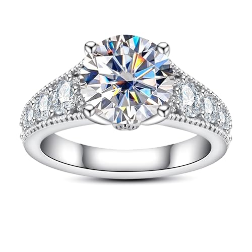 AnuClub 3.8cttw Round Cut Halo Moissanite Engagement Rings D Color VVS1 Round Cut 14K White Gold Plated 925 Sterling Silver Anniversary Wedding Promise Ring, Christmas Gift for Women 10