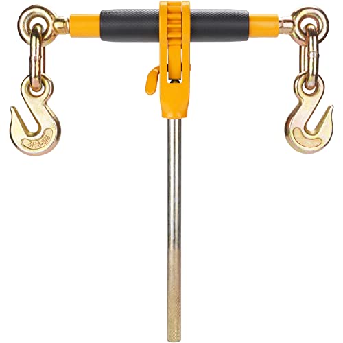 VEVOR Ratchet Chain Binder with Chain 5/16-3/8 inch, 7100 lbs Load Limit G80 Chain, Detachable Anti-Skid Handle, Tie Down Hauling Chain Binders for Flatbed Truck Trailer, 2 Set Black & Yellow