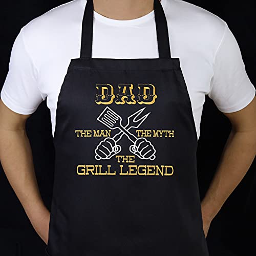 EXPRESS-STICKEREI DAD THE GRILL LEGEND Cool Apron for Grill Master Dad | Adjustable Grilling Apron with neck strap | Apron with Pocket | Kitchen Gifts for Dad, Fathers day, birthday