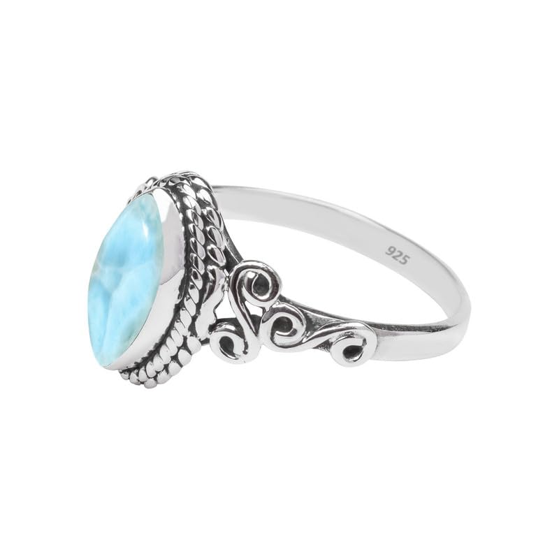 Larimar Stone Ring 925 Sterling Silver Statement Ring For Women and Girls Handmade Rings Natural Gemstone Ring Promise Ring For Christmas Size US 5 Gift For Her