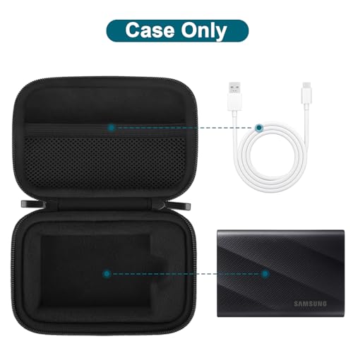 Canboc Carrying Travel Case Compatible with Samsung T9 Portable SSD 1TB 2TB 4TB USB 3.2 Gen 2x2 External Solid State Hard Drive, Mesh Pocket fits Cable, Black