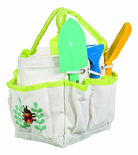 Beetle & Bee Kids Garden Tote Kit – Durable, Easy-to-Clean Gardening Tools Set - Includes Canvas Tote Bag, Hand Rake, Shovel & Trowel - Perfect Toddler Gardening Set