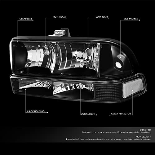 DNA MOTORING HL-OH-S10984P-BK-CL1 Black Housing Clear Corner Headlights Replacement For 98-04 Blazer S10