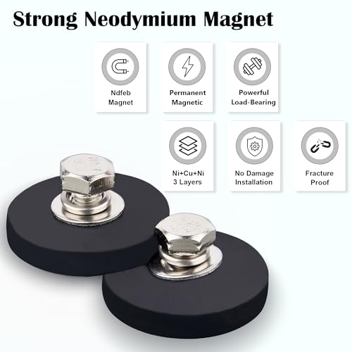 4 Pack Strong Rubber Coated Magnets with 1/4-20 Male Threaded Stud, Heavy Duty Neodymium Magnet, Powerful Magnet Mounting Base for Camera Light Bar Iron Tools Mirror Equipments