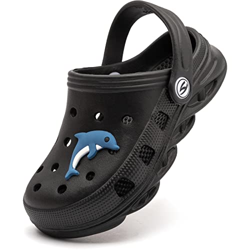 Kids Clogs Home Garden Slip On Water Shoes for Boys Girls Indoor Outdoor Beach Sandals Children Classic Slippers Black, 1.5 Little Kid