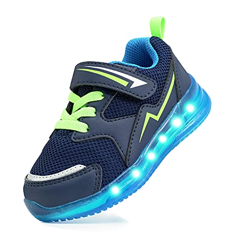 YESKIS Light Up Shoes for Girls Tennis Shoes LED Flashing Lightweight Breathable Mesh Durable Running Walking Sneakers for Toddler Beige Size 8