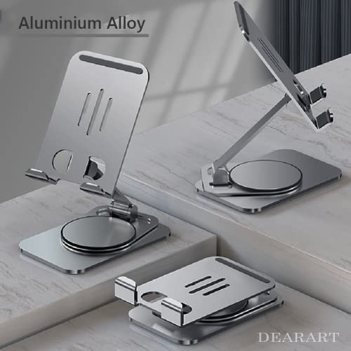 DEARART Cell Phone Stand 360° Adjustable Phone Stand for Desk, Grey Foldable Phone Holder Fully Carried Easily, Compatible Phone/Pad/Tablet etc.