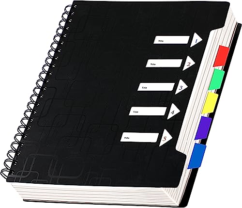 CAGIE 5 Subject Notebook College Ruled 8.5x11 240 Pages Spiral Notebook with Dividers Tabs A4 Notebooks for School Work Organization Note Taking, Black