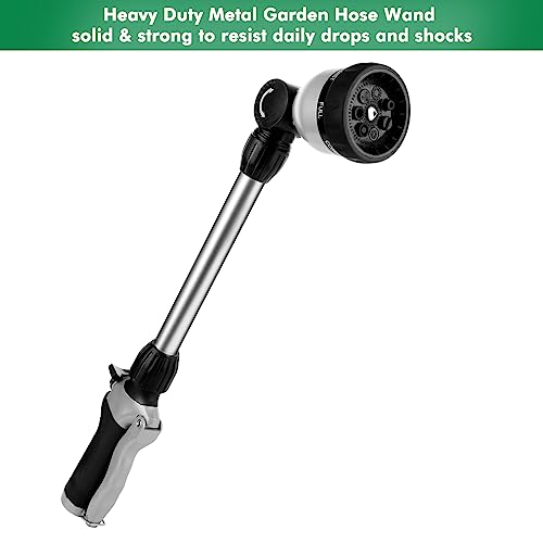 RESTMO Metal Watering Wand, Heavy Duty Garden Hose Wand with 180° Swivel Ratcheting Head, 16'' Hose Nozzle Sprayer with 7 Spray Patterns and Flow Control, for Water Hanging Baskets and Shrubs, Black