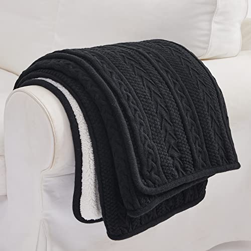 Longhui bedding Sage Green Acrylic Cable Knit Sherpa Throw Blanket - Thick, Soft, Big, Cozy Knitted Fleece Blankets for Couch, Sofa, Bed - Large 60 x 80 Inches Coverlet All Season
