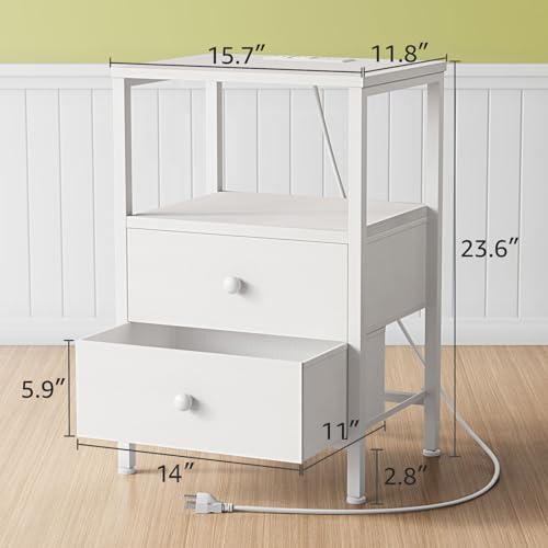 KAI-ROAD Black Night Stand with Charging Station and USB Ports, Small Nightstand with Drawers and Shelf Storage End Table for Bedroom, Dorm, Modern Bedside Table