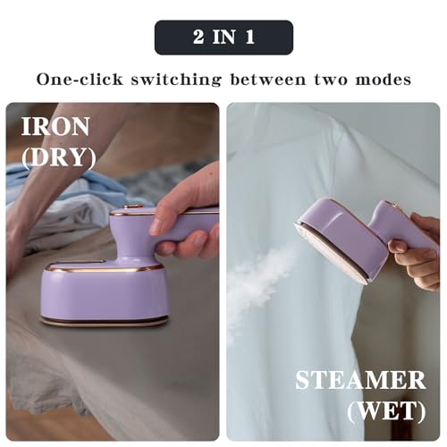 Steamer Iron For Clothes Travel Mini: Handheld Size Portable Fabric Clothing Steamers Small Hand Garment Electric Steam Ironing Machine For Clothes Travel College Dorm Home Essentials-Purple
