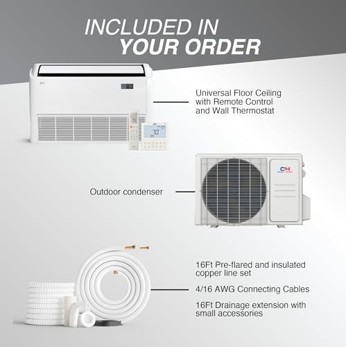 Cooper & Hunter 18,000 BTU Universal Floor/Ceiling Ductless Mini Split Air Conditioner & Heat Pump – 22.3 SEER2 – Includes 25FT Installation Kit – Pre-Charged Cooling & Heating Inverter System