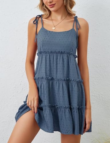 ZOOMOON Women's Summer Mini Dress Sleeveless Boho Spaghetti Strap Dresses Casual Flowy A Line Cami Dress - Apricot,S