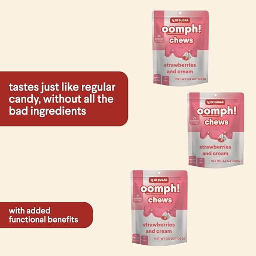 Oomph! Sweets Creamiscle Chews, Vegan Taffy Candy, Low Carb, Low Sugar, High Fiber, Keto-Friendly, Plant-Based Gluten Free Dessert (Strawberries & Cream; 3-Pack x 10 pc per 3.5oz bag)