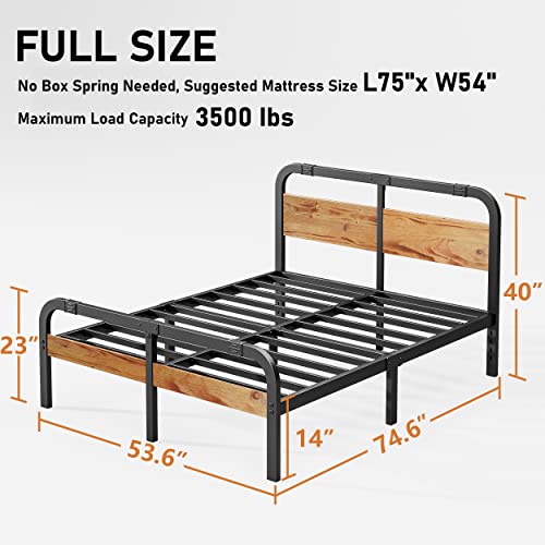 Breezehome Twin Bed Frames with Wooden Headboard, Heavy Duty Platform Metal, No Box Spring Needed, Strong Metal Slats Support, Noise-Free, Twin Size