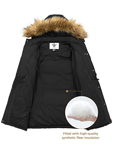 WenVen Winter Warm Padded Coat for Women Puffer Jacket with Removable Hood(Black, Small)