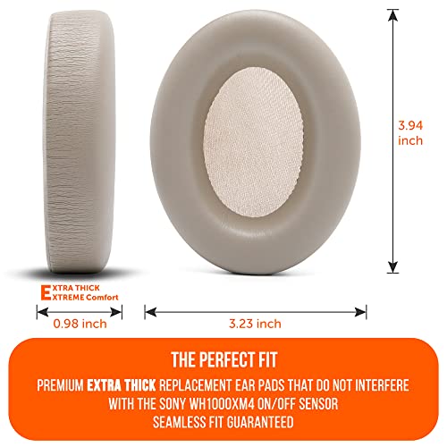 WC Wicked Cushions Extra Thick Earpads for Sony WH1000XM4 Headphones - Soft PU Leather Cushions, Luxurious Noise Isolating Memory Foam, Added Thickness Without Disabling On/Off Sensor | Beige