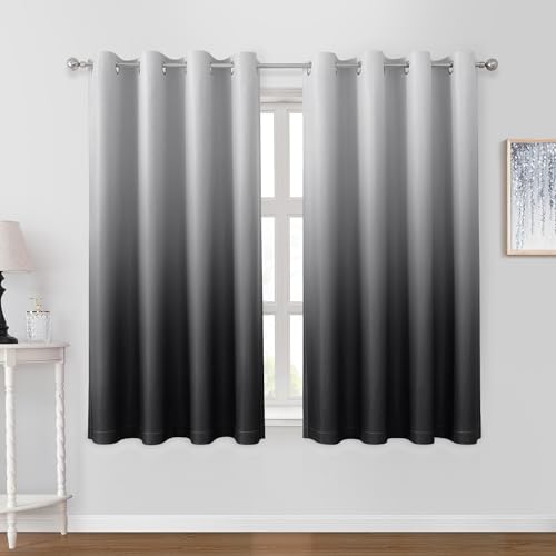 HOMEIDEAS Mustard Yellow Ombre Blackout Curtains 52 X 84 Inch Length Gradient Room Darkening Thermal Insulated Energy Saving Grommet 2 Panels Window Drapes for Living Room/Bedroom