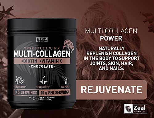 Premium Multi Collagen Peptides Protein Powder (1, 2, 3, 5 & 10) with Vitamin C, Biotin, Hyaluronic Acid, for Hair Skin and Nails - Marine, Bovine, Chicken & Eggshell (Unflavored, 45 Servings)