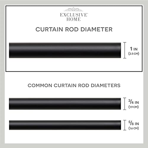 Exclusive Home Twist 1" Window Curtain Rod and Finial Set, Adjustable 36"-72", Matte Black