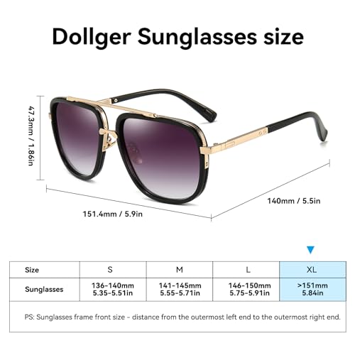 Dollger Oversized Square Aviator Sunglasses for Men Classic Retro Gold Alloy Frame Sun Glasses 2 Pack