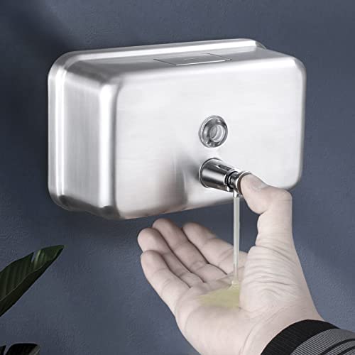 VANNSOO Commercial Wall Mount Stainless Steel Soap Dispenser, Rust-Proof Lining Liquid Hand Sanitizer Dispenser Bathroom 1100 ml / 37 oz. (Horizontal)