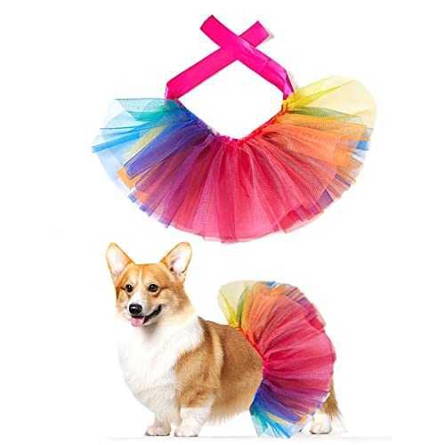 Threetols Rainbow Dog Costume Christmas Pride Princess Dress Cat Costumes, Rainbow Tutu for Small Medium Cats Dogs, Fancy Rainbow Multicolor Pet Collar for Dog Cat Birthday Party Pride Accessories(S)