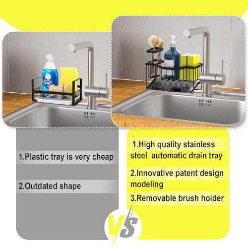 Fssvcd Maifan Sink Caddy Sponge Holder for Kitchen Sink with Brush Holder and Stainless Steel Self Drain Tray, Rustproof Kitchen Sink Organizer for Sponge, Soap Dispenser Storage Kitchen Accessories