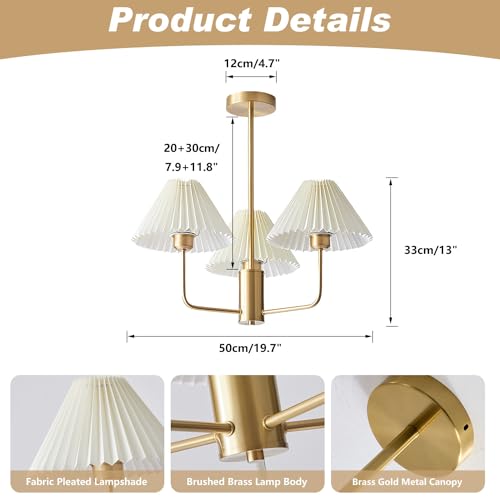 KCO Lighting Transitional Pleated Chandelier Mid Century Modern Sputnik Chandelier Black 3 Light Chandelier Ceiling Light White Pleated Pendant Light Classic Chandeliers for Dining Room