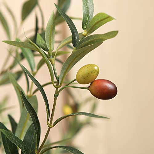 Kazeila Artificial Olive Tree 5FT Tall Faux Silk Plant for Home Office Decor Indoor Fake Potted Tree with Natural Wood Trunk and Lifelike Fruits