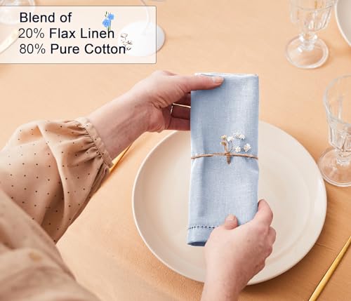 Ruvanti Premium Linen Napkins Set of 6-20x20 Inch, Classic Hemstitch, Mitered Corner Cloth Napkins ‎‎- Soft, Elegant Dinner Napkins Cloth Washable for Weddings, Parties, Everyday Use - Navy