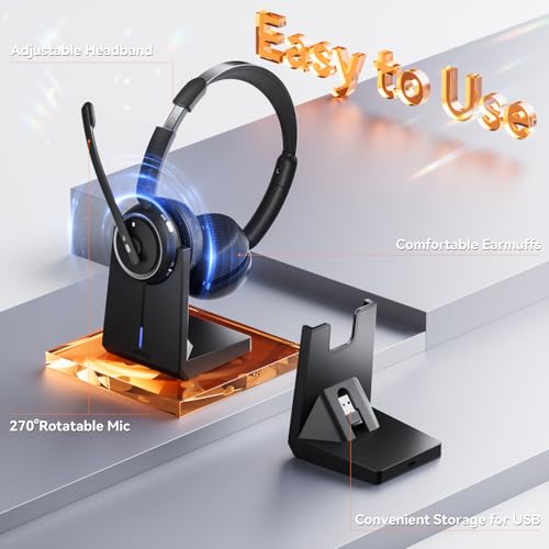 LEVN [2024 Version] Wireless Headset with Mic for Work, Bluetooth Headset with Microphone (AI Noise Cancelling), Wireless Headset for Work from Home/Office/Call Center/PC/Computer/Laptop/Teams/Zoom