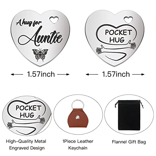 RAOSIME Inspirational Pocket Hug Token Gift for Aunt, Long Distance Relationship Keepsake Stainless Steel Double Sided Little Heart Shaped Pocket Hug Token Gift for Aunt Auntie From Niece Nephew