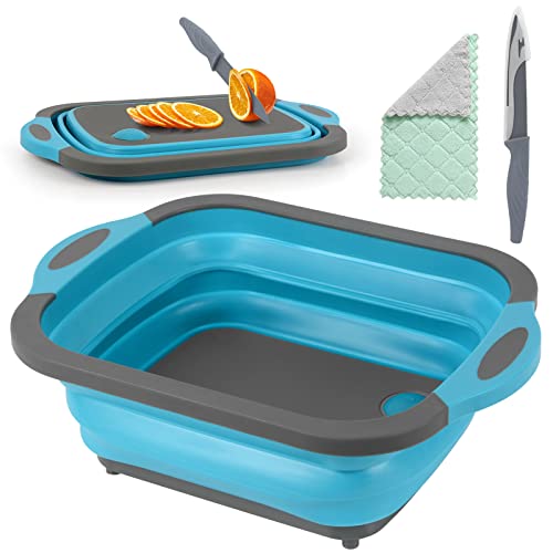 Camping Cutting Board, HI NINGER Collapsible Cutting Board with Knife Foldable Camping Dishes Sink Space Saving 2 in 1 Multifunction Storage Basket for BBQ Prep/Picnic/Camping Sink