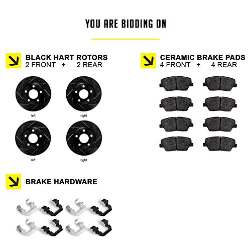 Hart Brakes Front and Rear Brake Rotors Silver Drilled Slotted Ceramic Pads Compatible For 2001-2003 Chrysler PT Cruiser