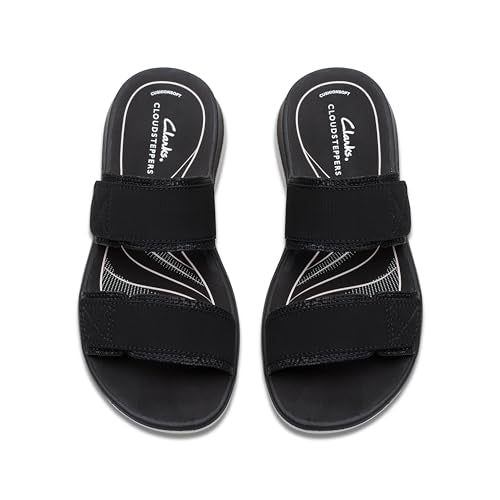 Clarks Women's Glide Joy Slide Sandal, Black Synthetic, 5